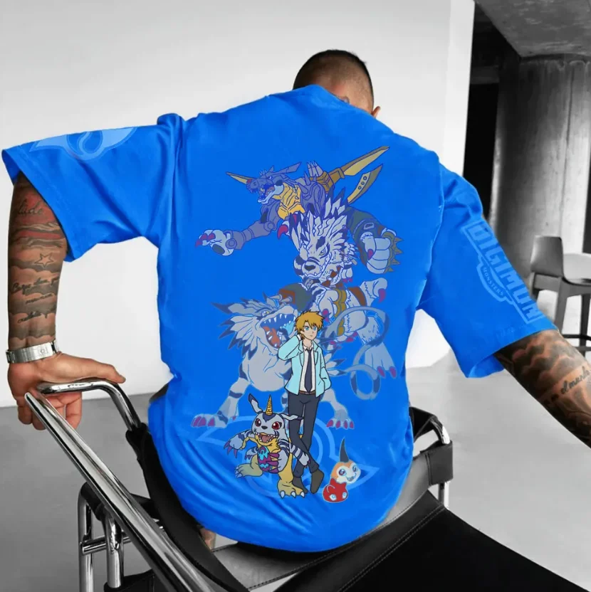 Pokémon Digital Anime Peripheral Characters Bedrucktes Kurzarm-T-Shirt für Herren und Damen, lockeres, trendiges T-Shirt