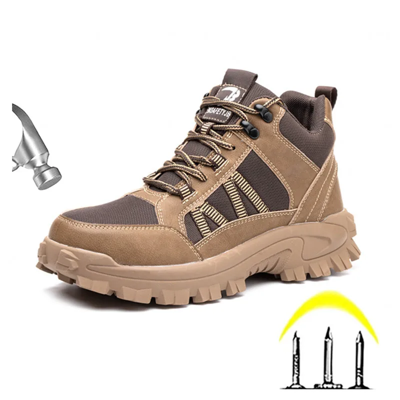 Male Indestructible Shoes Work Boots Steel Toe Safety Shoes Anti-smash Anti-puncture Industrial Shoes Protective Boots Winter