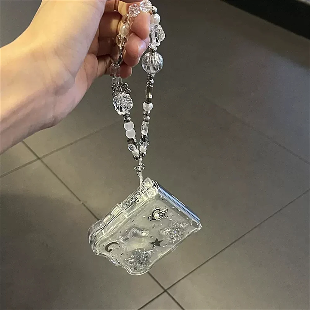 Korean 3d Glitter Star Clear Phone Case For Samsung Galaxy Flip 6 Flip5 Flip4 Flip3 Epoxy Cover Wavy Border Protective Cover Fun image 4