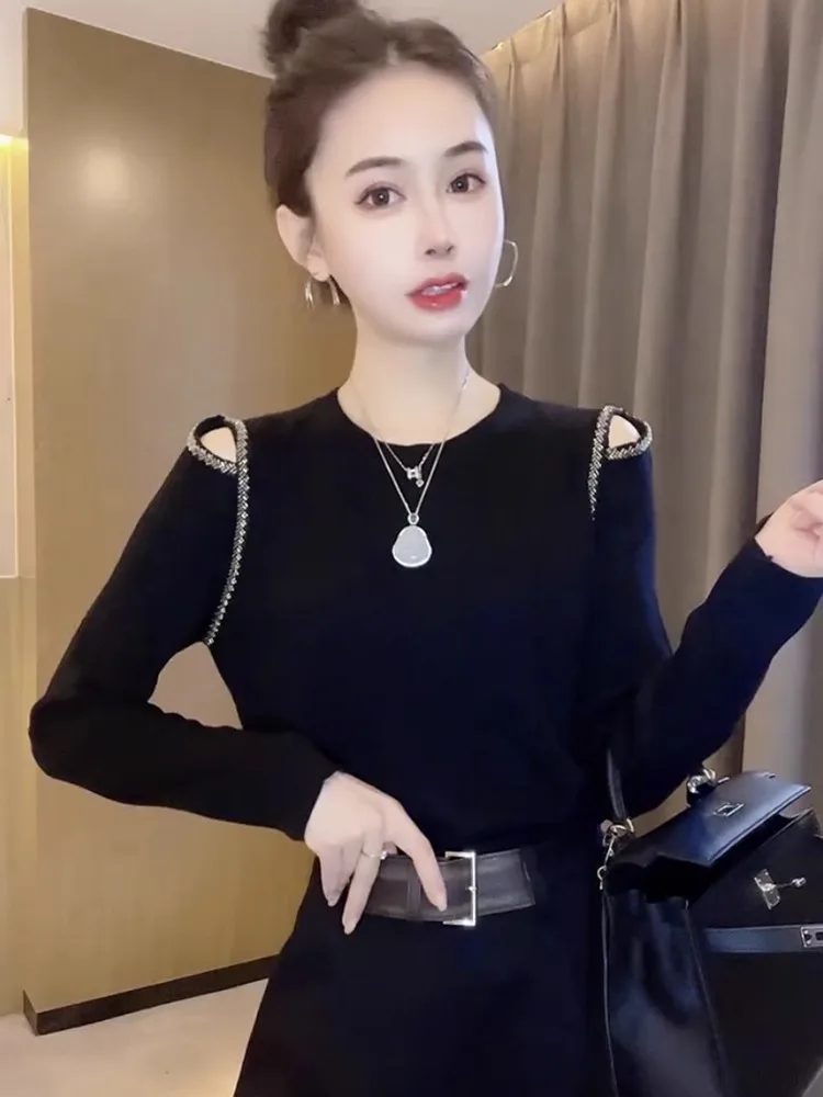 Trendy Gestrickte Basis Schicht Top frauen Herbst Winter Neue Heiße Sle Faion oulder Bared Abnehmen Faul Sle ular irt