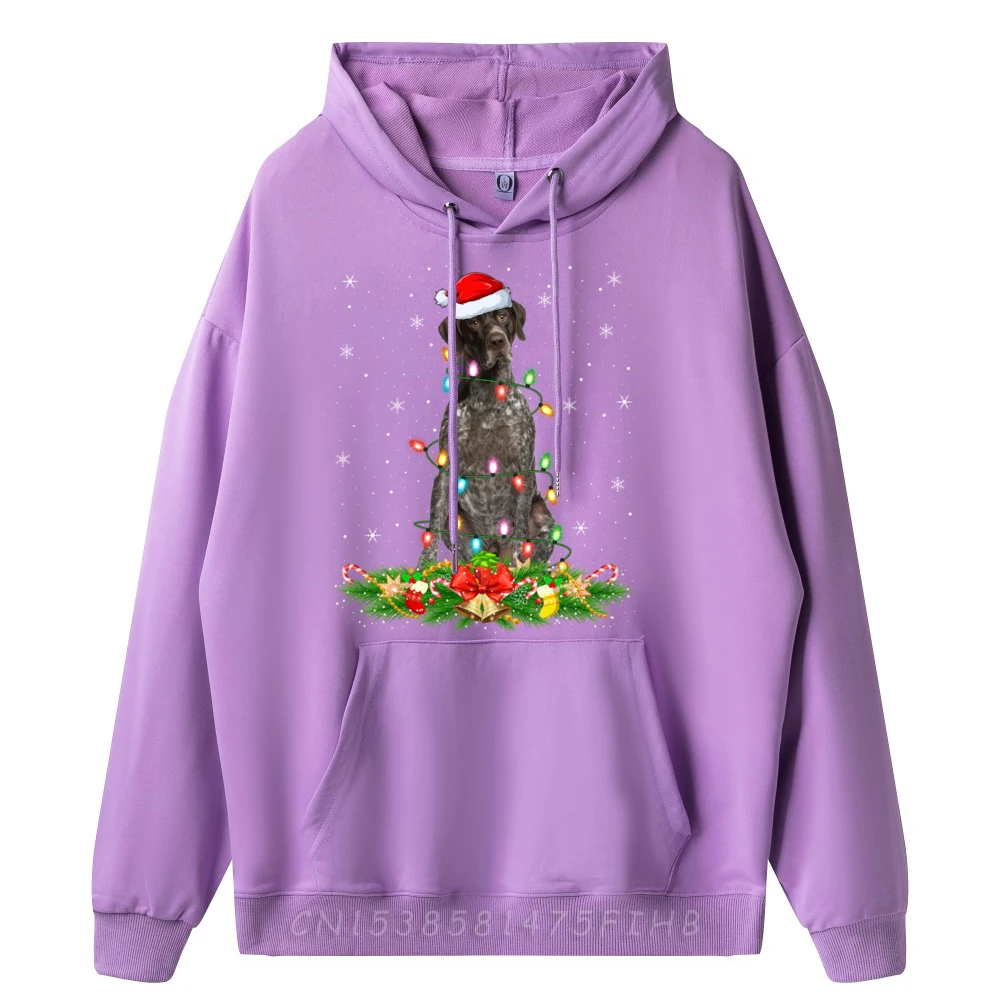 Lighting Xmas Santa German Shorthaired Pointer Dog Christmas Graphic Tees Men Winter Graphic Pullover Hoodies Casual