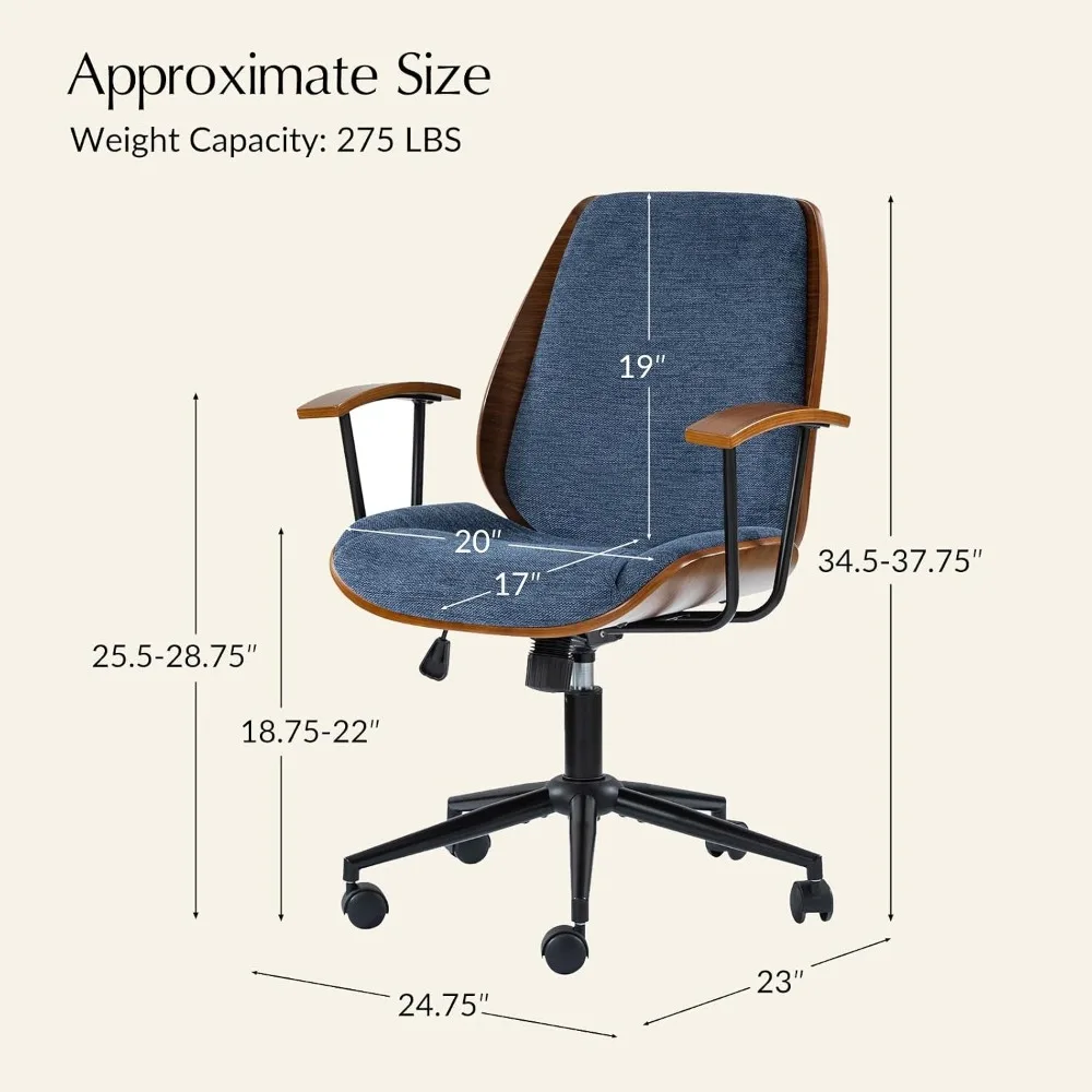 Solid Wood Office Chair Rocking Function Fabric Desk Chair Height Adjustable Swivel Computer Task Chair Navy