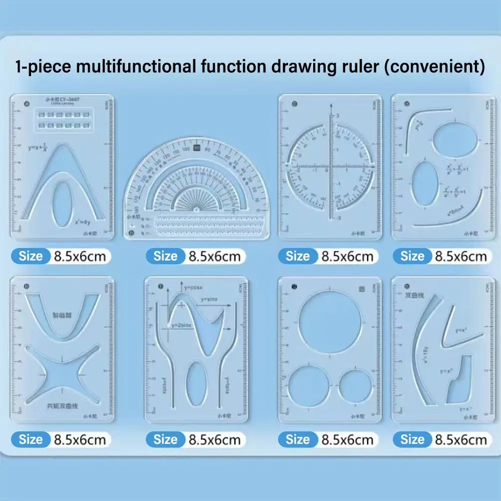 8PCS/Set Geometric Drawing Ruler Multi-function Stationery Protractor Plastic Learning Measuring Tool School Office Supplies