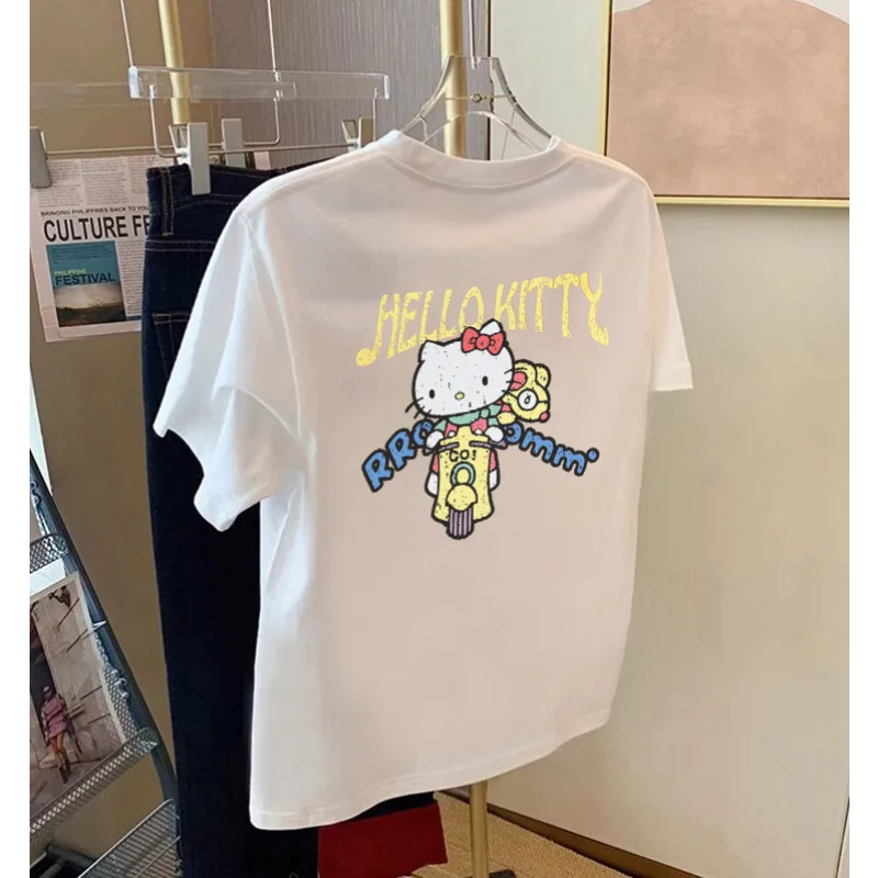 100% cotton cartoon Hello Kitty T-shirt new  short-sleeved men's/women's couple T-shirt Sanrio top women's clothing 50% discount