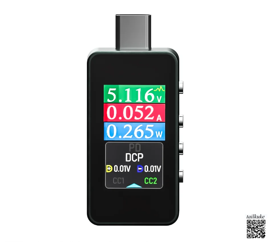 RK-C1 Power Meter Color Screen Fast Charging Tester Voltage Current Meter 8A Gravity Rotation Tester