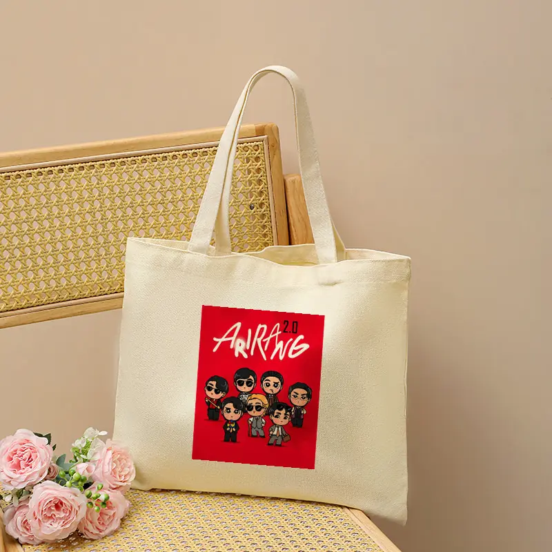 

women's bags Arirang 2.0 World Tour 2026 Kpop Fan Gift Beige Tote Bag Fashion Shoulder Bag Art Reusable Grocery Shipping Bags
