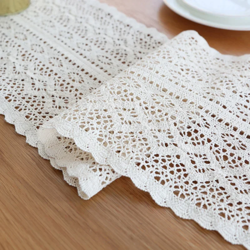 Boho Crochet Table Runner Vintage Bohemian Rustic Farmhouse Macrame for Kitchen Coffee Dining Table Dresser Home Wedding Decorat