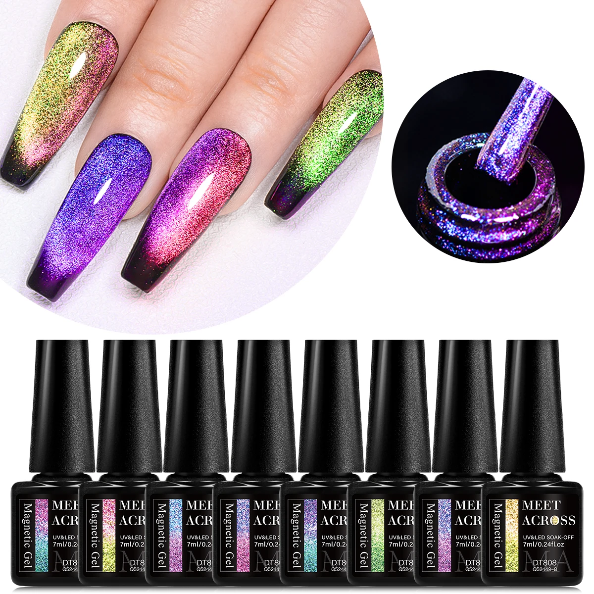 7ML 9D Rainbow Glitter Cat Magnetic Nail Gel Polonês Semi Permanente Soak Off Sparkling Nail Art Verniz UV Gel