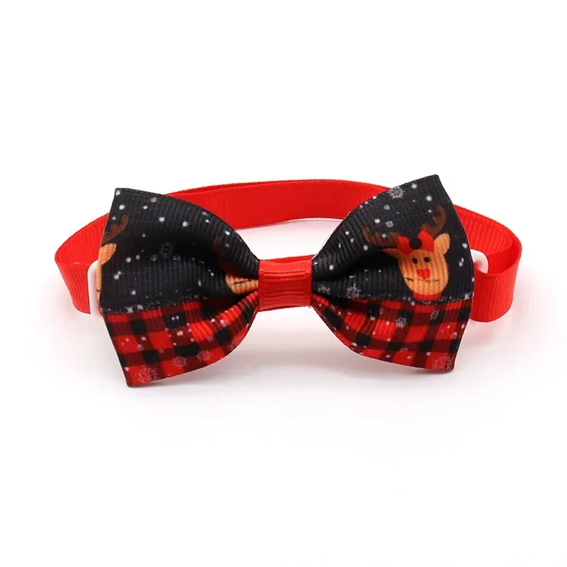 Christmas Pet Bowknot Collars Santa Claus/Snowman Pattern Neck Tie for Puppy Kitten Classic Red Green Cat Dog Necklace Supplies