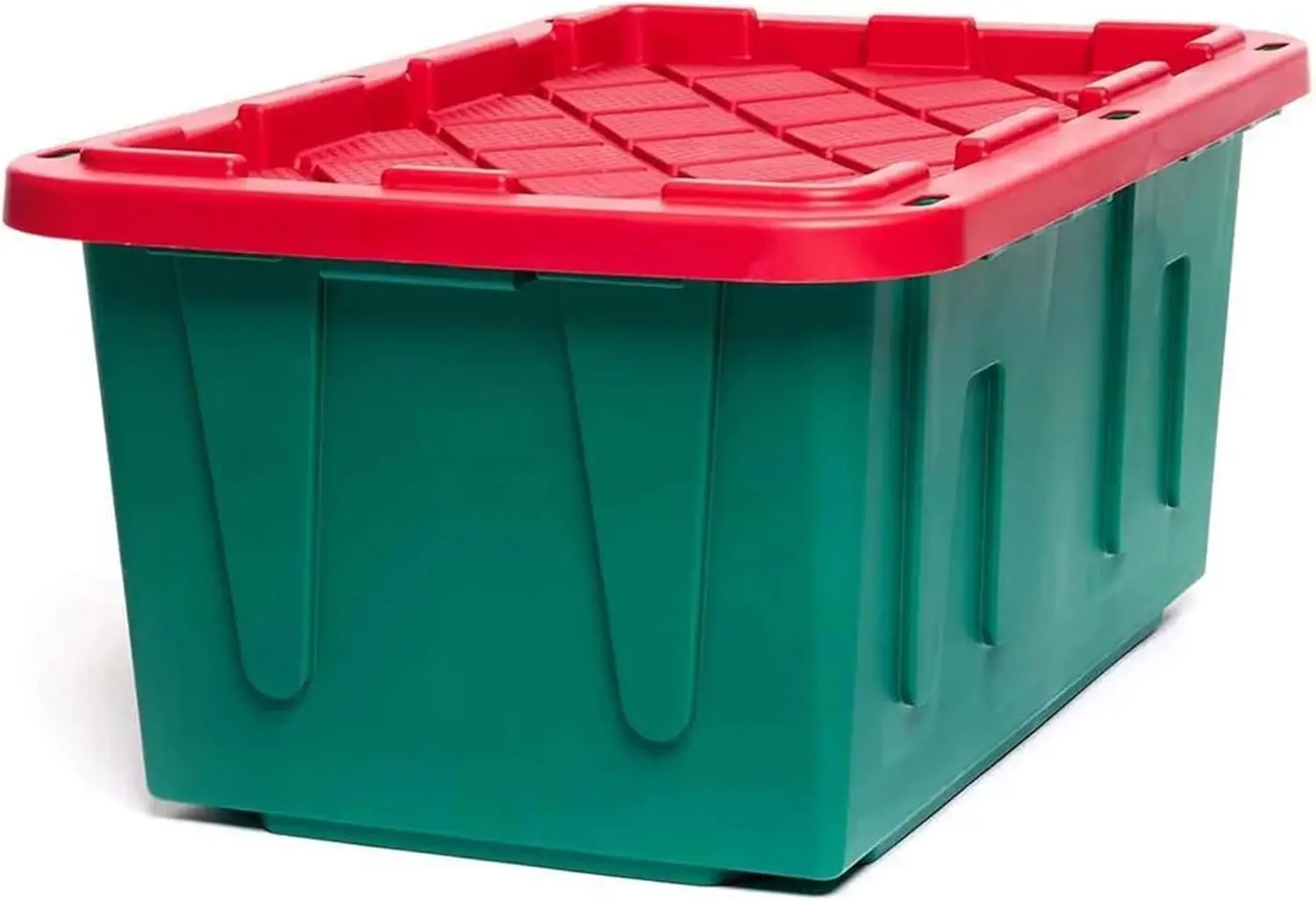 

HOMZ 2-Pack Lidded Storage Bins Heavy-Duty Stackable Containers 27 Gallon Green/Red Tough Tote