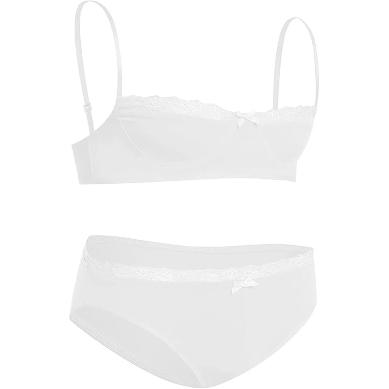 Lingerie for Ladyboy Transgender Men Sissy Lace Bra and Panties Bikini Bowknot 2 Piece Nightwear Sleepwear Set