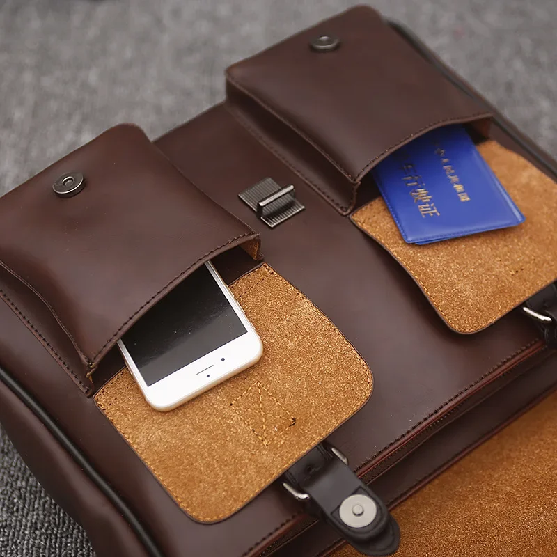 PU Leather Men's Shoulder Bag Vintage Male Handbags Messenger Bags Business Crossbody Handtasche Laptop Briefcase Travel Handbag