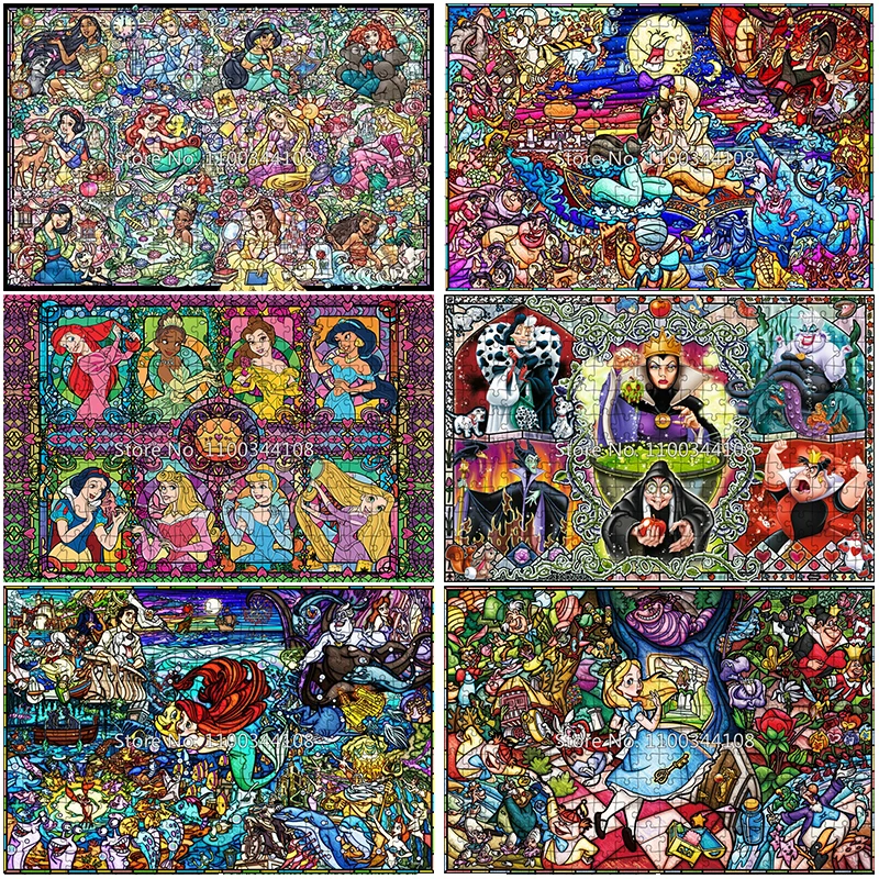 Disney Villains Princess Puzzle 300/500/1000 Pieces Alice Ariel Jasmine Snow White Jigsaw Puzzles for Children's Handmade Toys