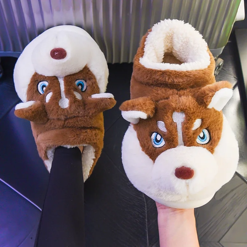 Cotton Slippers Women Winter Warm Shoes Plush Lining Indoor Couple Slides Platform High Top Snow Boots Female Male Home Slipper