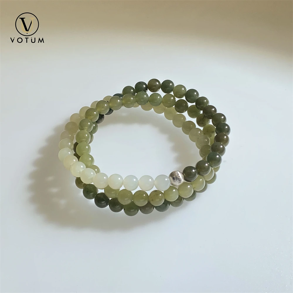 Votum Natural 6m Gradient Color Chinese Hetian Jade Beaded Bracelet for Unisex Weathy Attract Lucky Green Stone Wrist Bracelets
