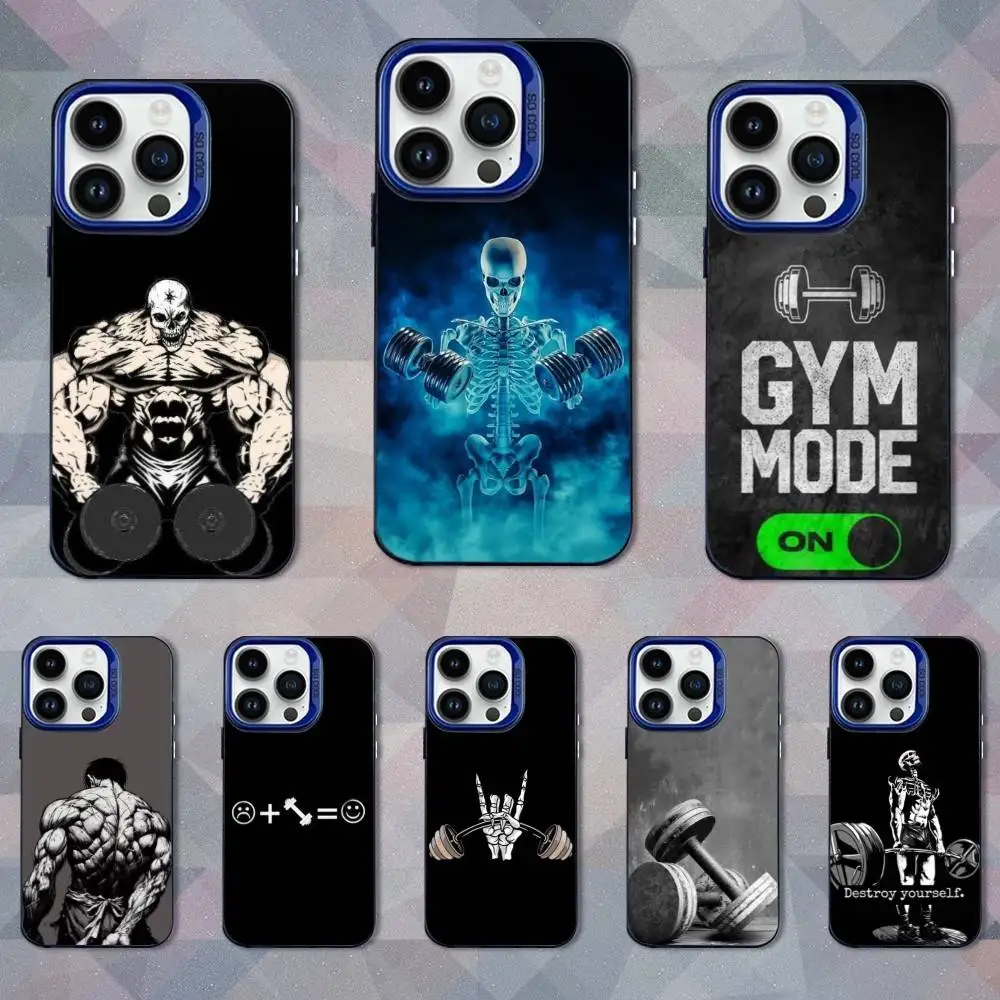 

Bodybuilding Fitness Art Phone Case For iPhone 16,15,14,13,12,17,11,Mini,Pro,SE,XS,MAX Blue Matte Silicone Cover