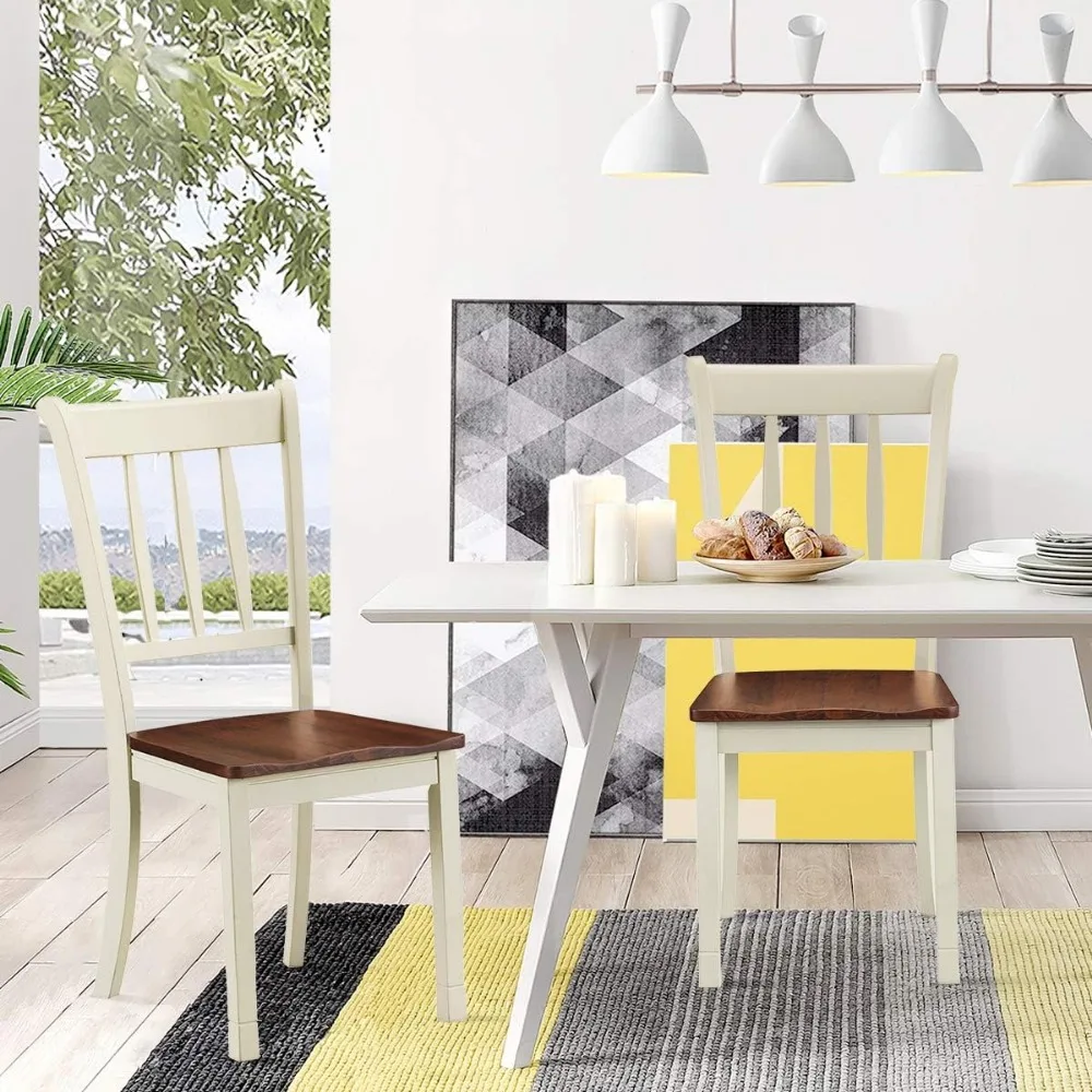 Para krzeseł do jadalni bez podłokietników z litego drewna kauczukowego, łatwy montaż, krzesła w stylu rustykalnym do kuchni