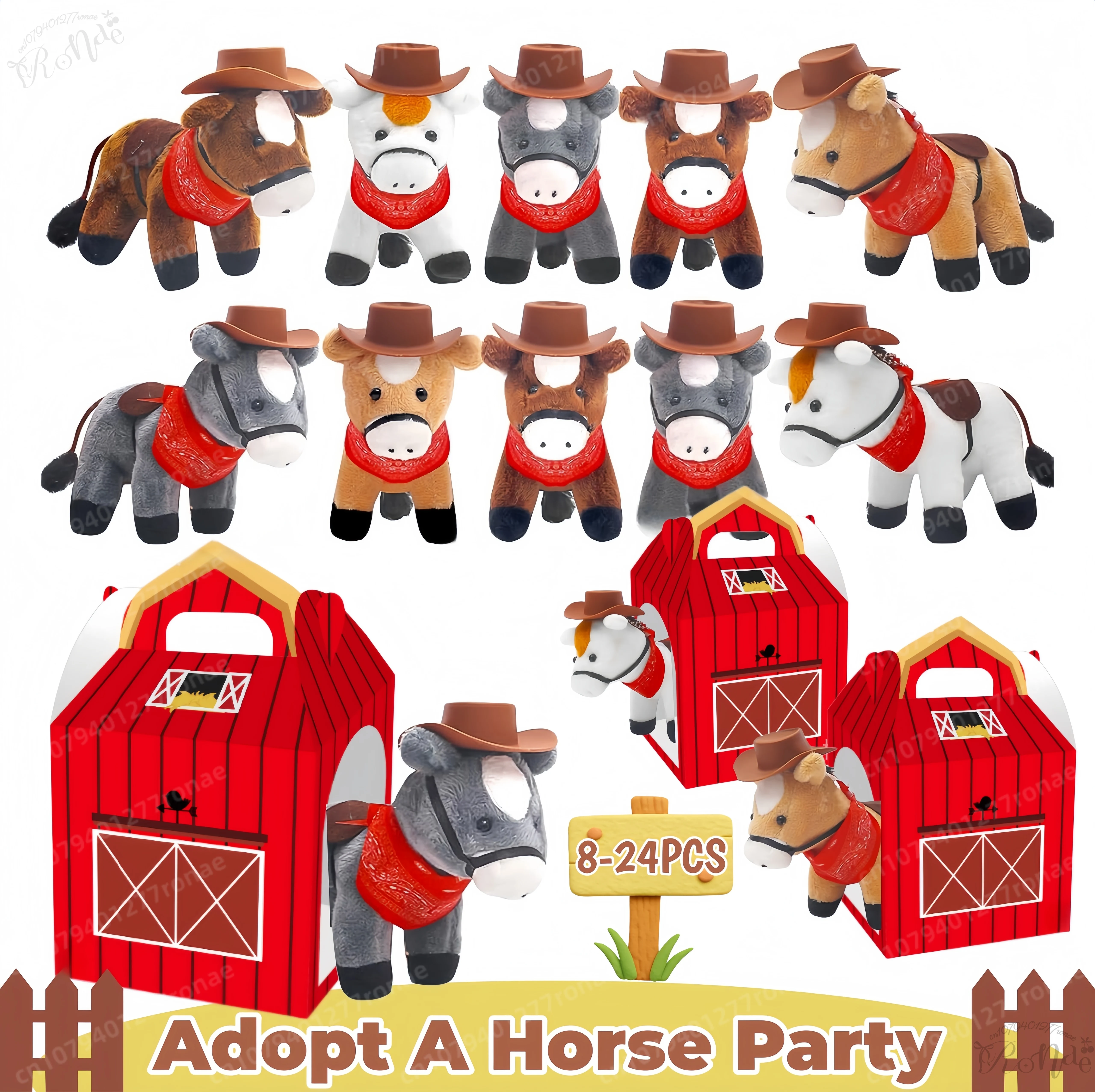 6-12er-Set 4-Zoll Pferde-Plüschtiere, Adopt-a-Horse-Partygeschenk, Stehende Mini-Plüschpferde für Geburtstage
