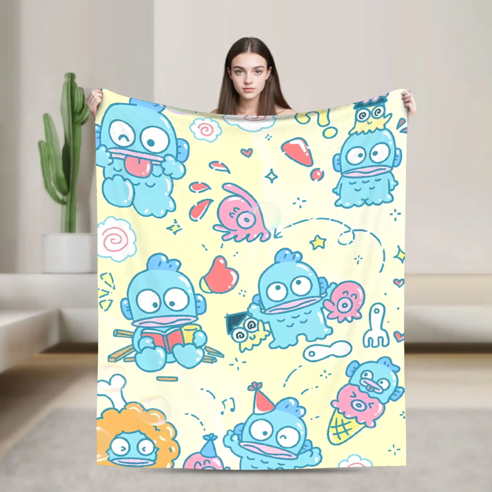 

Теплое одеяло для девочек и мальчиков, постельное белье Hangyodons, пледы, милое фланелевое покрывало с зеленой рыбкой для гостиной, графический чехол для дивана-кровати