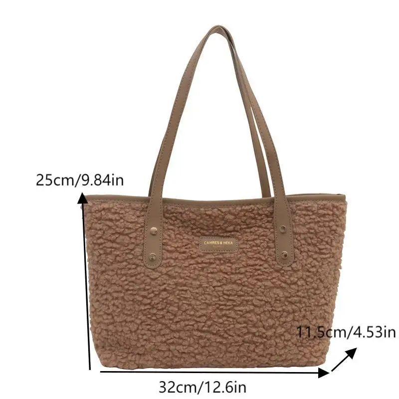 حقيبة يد أنيقة وعصرية من الفرو الصناعي، حقيبة كتف ذات سعة كبيرة لخريف وشتاء المرأة.