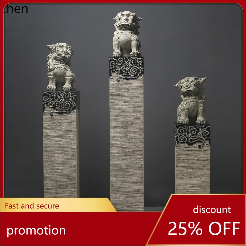 

Декоративное украшение для гостиной и прихожей: имитация камня, антикварный стиль, в виде конной колонны, с изображением льва, Пи Сю, Ци Линь, приносящее удачу, большое напольное.