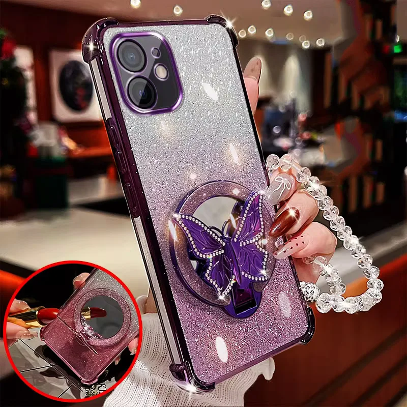 Mirror Butterfly Folding Stand Bracelet Phone Case For Funda OPPO A5 Pro A5X A3 A80 A60 A40 A18 A38 A98 A58 A78 Shockproof Cover