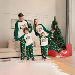 New 2024 Family Christmas parent-child outfit Mom and Dad pajamas long sleeve top + pants 2 pieces of home wear dog clothes