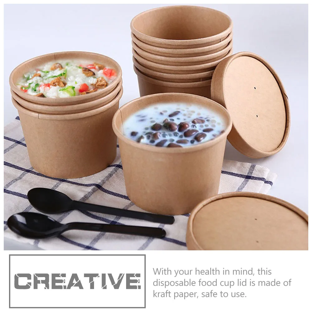 

40 Pcs Kraft Paper Cover Plastic Cup Disposable Cups with Lid Coffee Bowl Glass Lids Soup