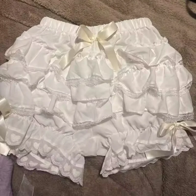 Women Lolita Bloomers Y2k Ruffle Pumpkin Panties Lace Trim Cute Shorts Layered Bottom Fairy Sweet Pettipants