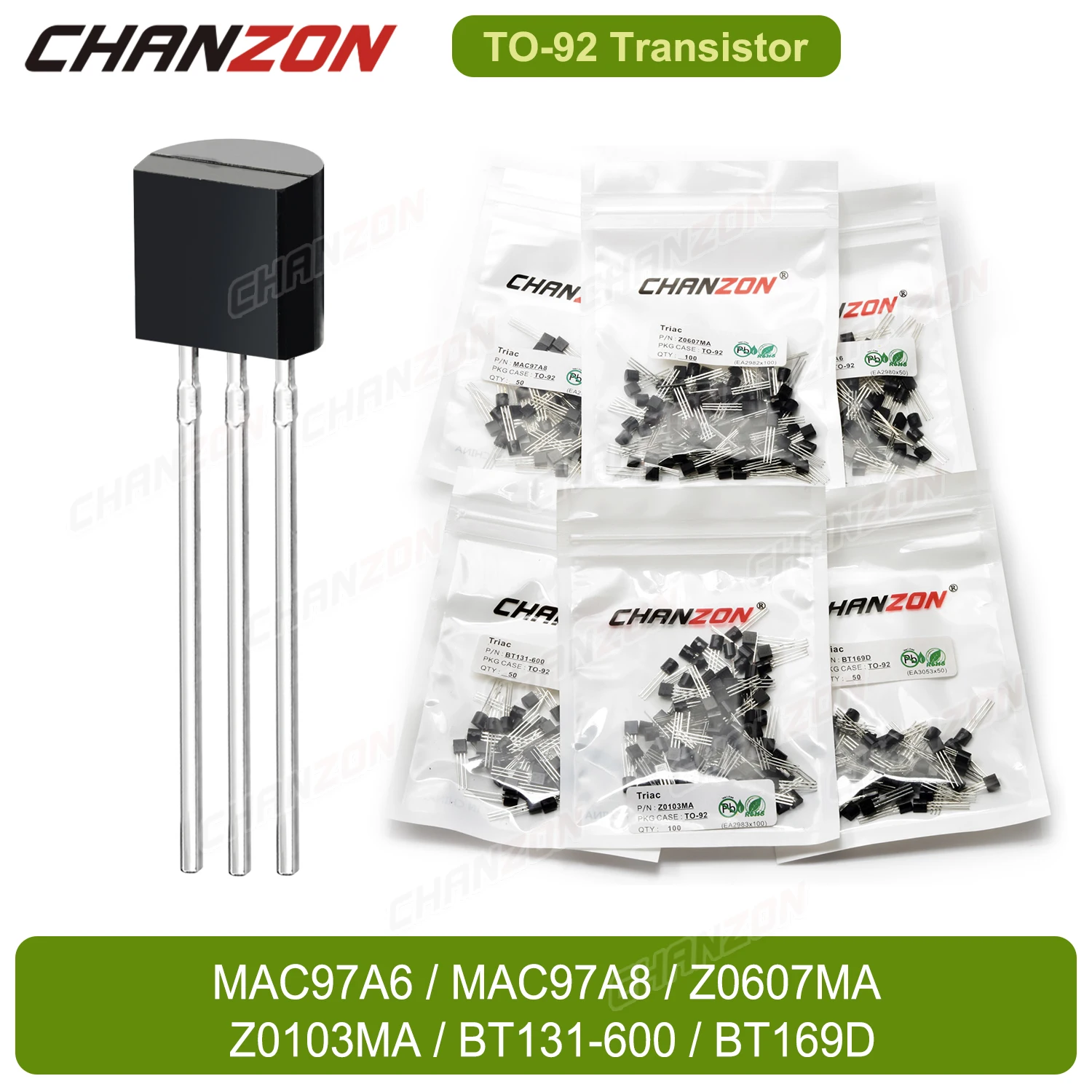 TO92 Triacs Z0607 Z0103 Bt169 Bt169D Bt131 Mac97A8 Z0607Ma Z0103Ma Mac97A6 600V Scr Transistor Bipolar Junction BJT Triode Tube