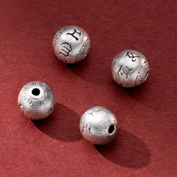 1pc 999 Pure Silver 8mm 10mm Buddhism Mantras Round Beads Religious Pray Mediation Ball Spacers DIY Zen Jewelry Accessories