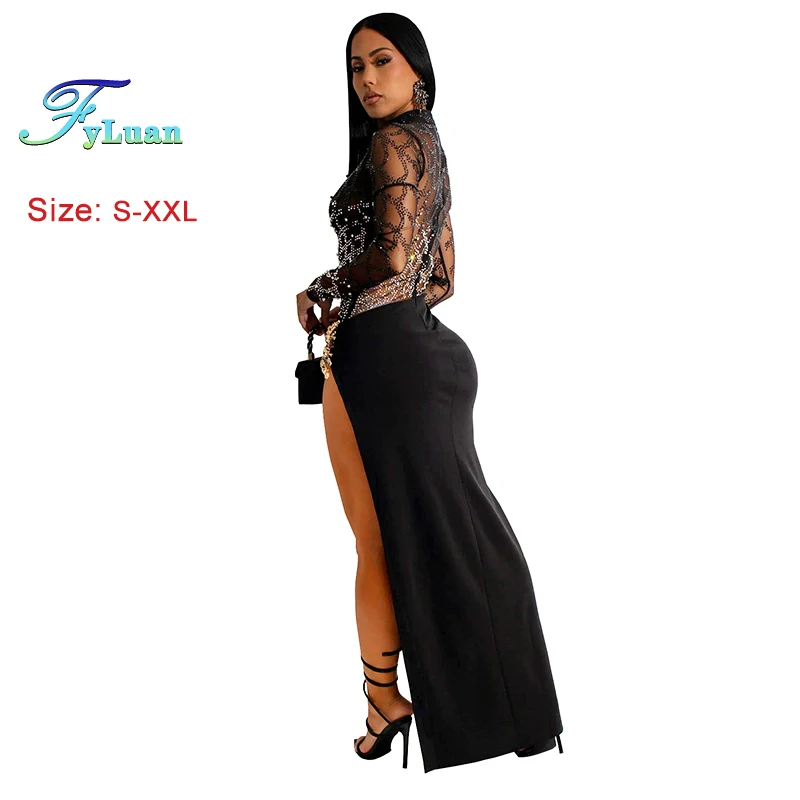 Robes 2025 nouvelle femme diamant chaud Sexy découpe à manches longues fentes robe de soirée Occasion formelle fête soirée cérémonie fille robe