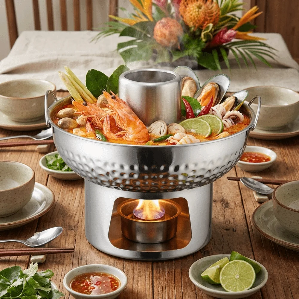 Traditional Stainless Steel Small Hotpot Thickened Large-diameter Charcoal Hot Pot Well-ventilated No Electric Tom Yum Hot Pot