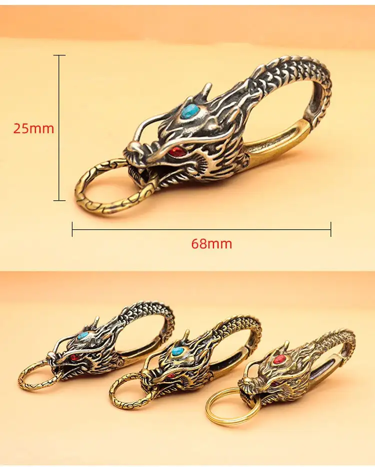 Dragon Head Keychain Vintage Feng Shui Chinese Dragon Bead Key Ring Good Luck Key Holder Car Purse Bag Charm Pendent