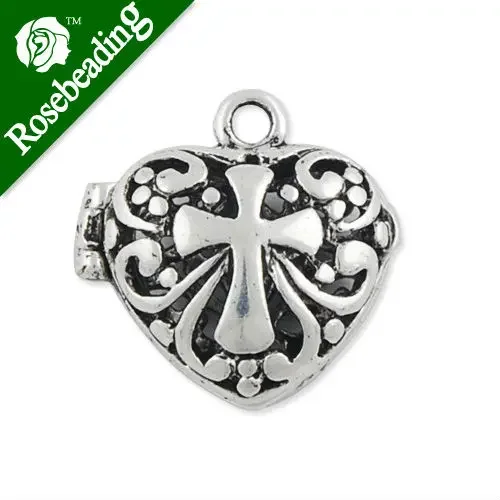 19*19 MM Antique Silver Filigree Heart Brass Cage Pendant;pearl cage,sea glass lockets,cage pendant;Sold 20 pcs per pkg