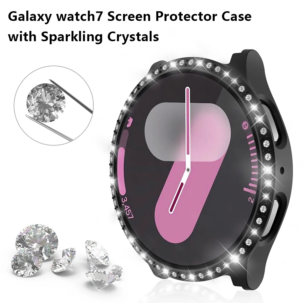 Watch Case for Samsung Galaxy Watch 7 40mm 44mm with Diamonds Protector Case Cover Resistant Shock PC Shell