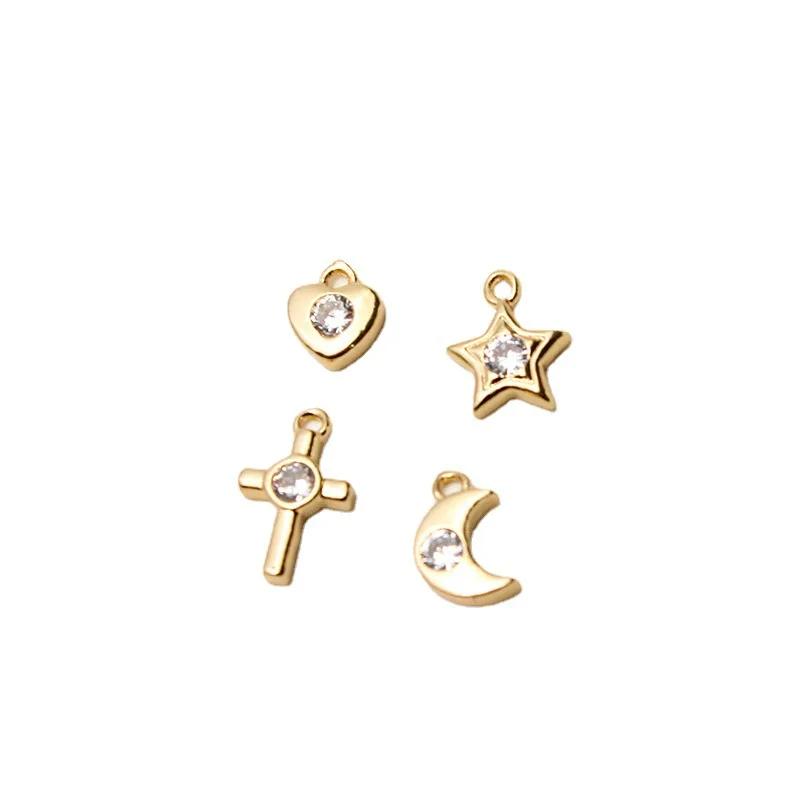 1pcs Diy Jewelry Accessories Copper Gold-plate Zircon Stars Peach Heart Moon Small Pendant Earrings Necklace Material Charms
