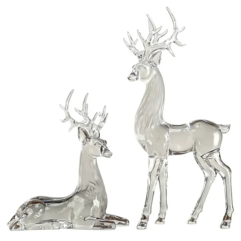 Transparent Acrylic Deer Figurine Crystal Standing Ornament for Christmas Home Decor Craft Display