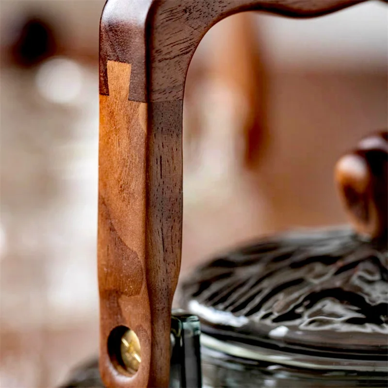 1300ML Bark Texture Glass Teapot With Wooden Beam Large Capacity Steaming and Cookig Tea Pot Kungfu Tea Set Teaware