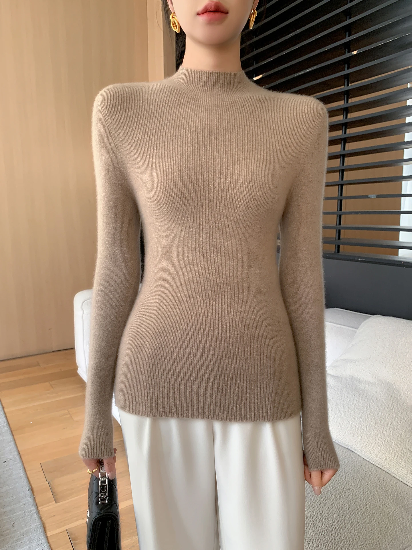 

Модный женский осенне-зимний свитер, элегантный женский трикотаж из мериносовой шерсти, тонкий пуловер, кашемировая женская одежда с длинными рукавами, топы