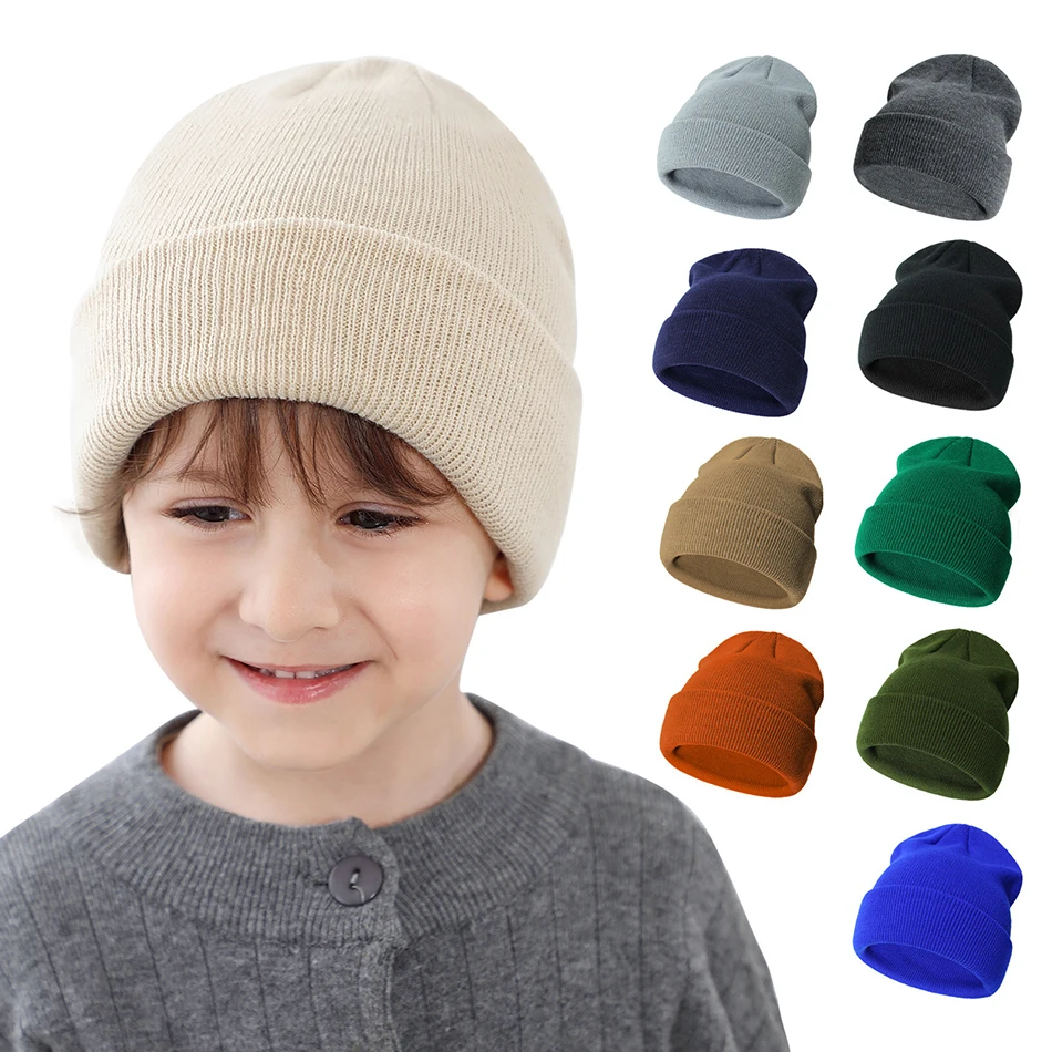 

Child Knit Leisure Dome Hat Autumn Winter New Boys Yarn Knitted Hats Baby Girl Soft Elastic Pullover Hat Kids Cute Brimless Cap