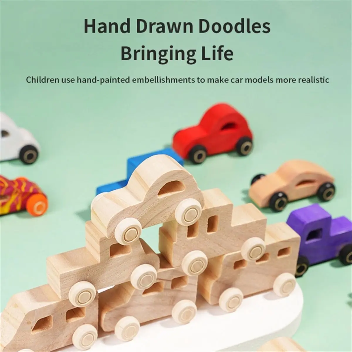 Multi-use Gear 8 Pieces Unfinished Wooden Cars Wood DIY Car Toys Wood Crafts Painting Crafts Kit for Student Easy Woodworking Se