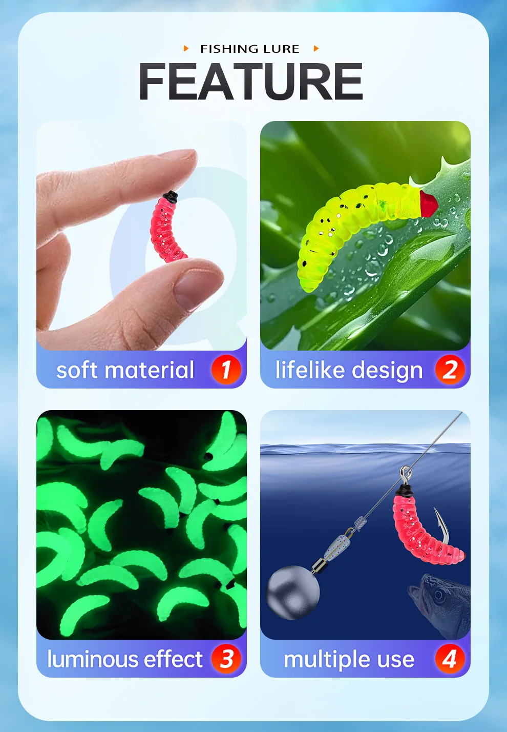 WEIHE 5 Farben Künstliche Weicher Köder Combo Mini Mehlwurm Köder Kit Made Köder Süßwasser Salzwasser Wobbler Pesca Köder Box – Detail 2