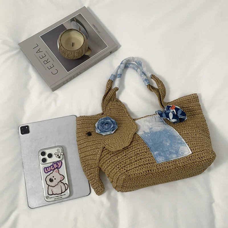 Elefantenförmige Schultertasche, Damen-Raffia-Strohtasche, Sommer-Strand-Urlaubstasche, Modische Chic-Tasche – Detail 9