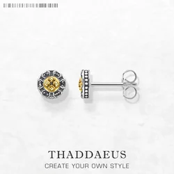 Ear Studs Cross Black Stones Gold Europe Style Delicate Myths Fine Jewerly For Women Men Vintage 925 Sterling Silver Gift