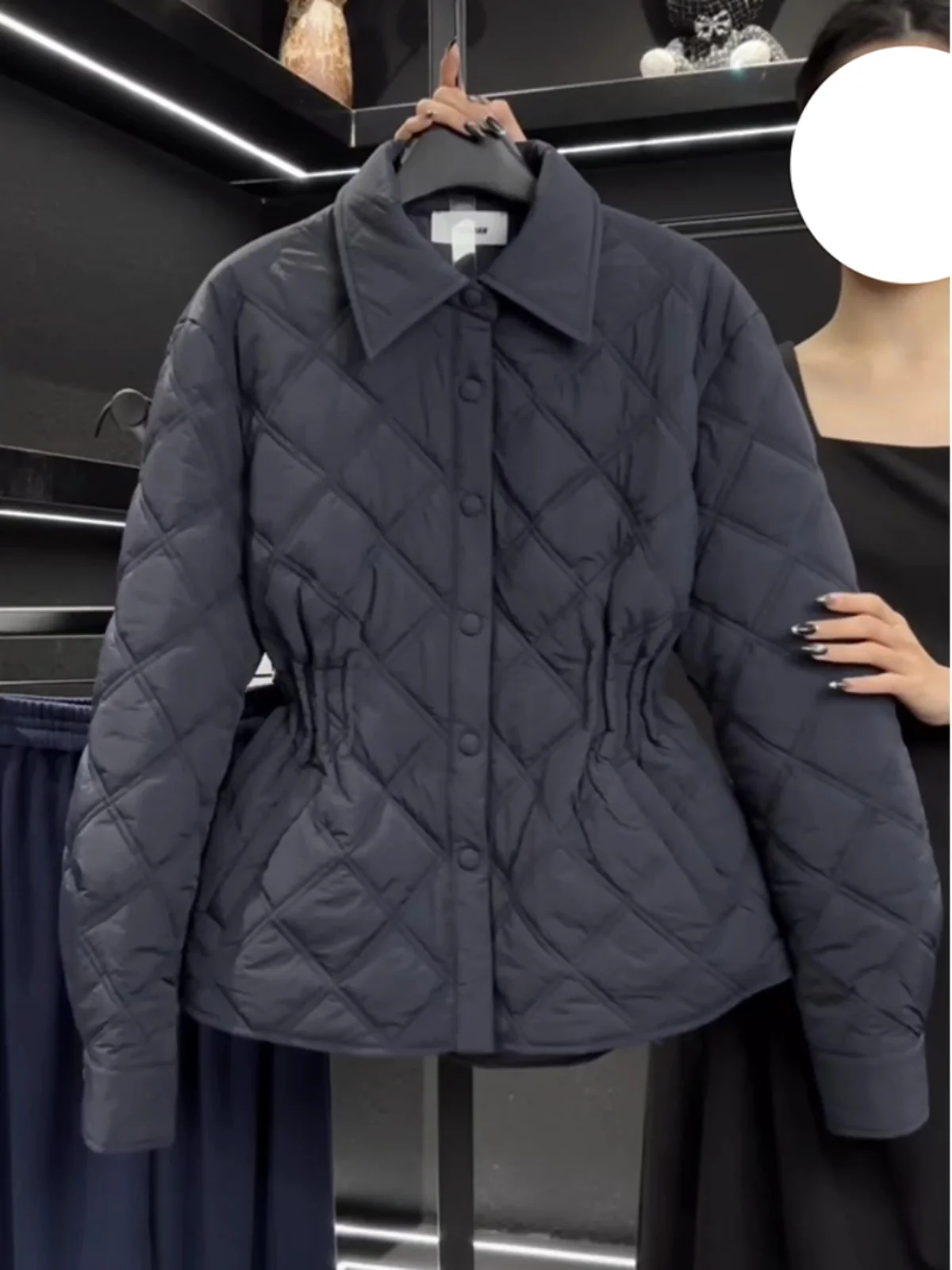 

Retro Faion Diamond id Collar Waist Inward Coat Women's Spring New Loose Casual Warm Cotton Clothes Korean Sle Long Sve