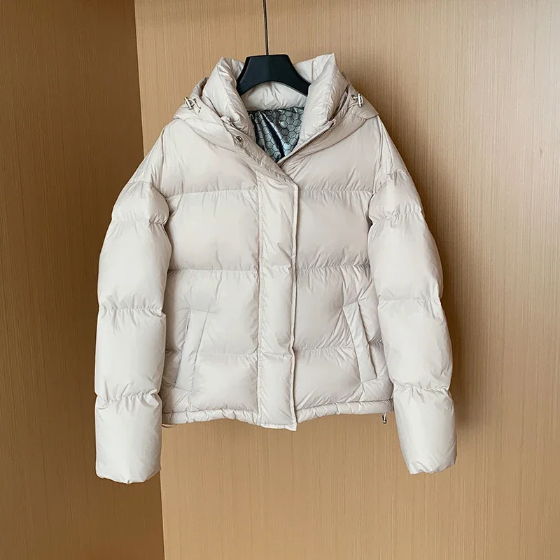 New Winter High End Women Down Coat Hooded Thickened 90% White Duck Down Coat Warm Fit Short Girls Parka Snow Wear Overcoat