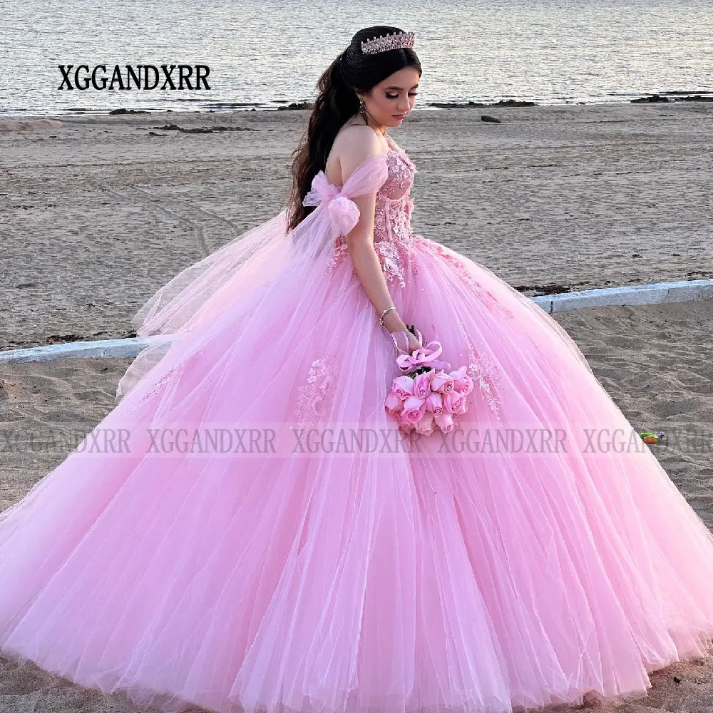 New In Pink Flower Quinceanera Dresses 2024 Ball Gown Prom Dress Sweet 15 16 Girl Pageant Gala Birthday Vestidos De 15 Años Miss