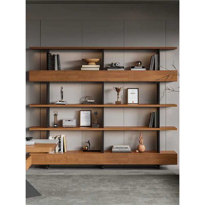 Loft wrought iron living room solid wood bookshelf bookcase shelf floor-to-ceiling multi-layer display and display reading integ
