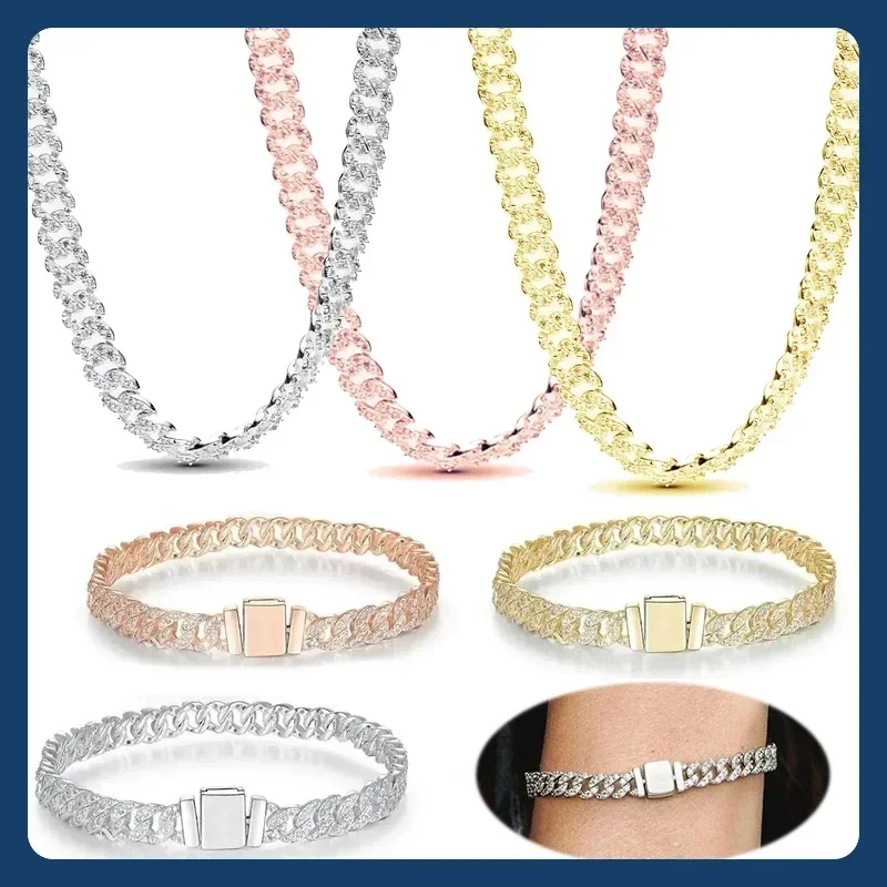 

2025 New 925 Silver High Quality Light Luxury bracelet Neutral Simple Fashion full match Cuban Necklace set Party gift